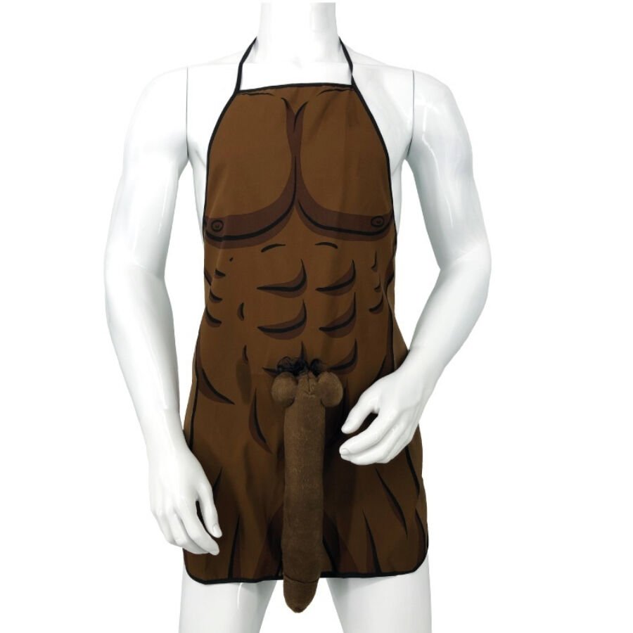 Mercadox DIABLO PICANTE - AVENTAL MUSCULAR COM PÊNIS 3D EM TOM MARROM