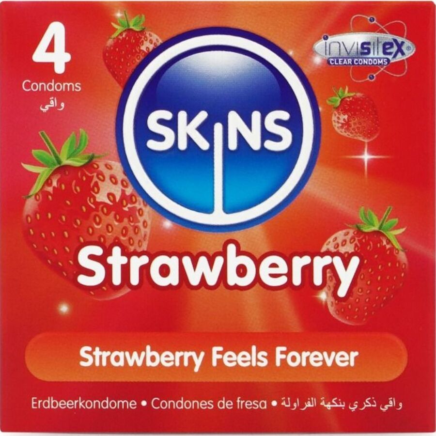 Mercadox SKINS - PACOTE COM 4 PRESERVATIVOS PREMIUM DE MORANGO