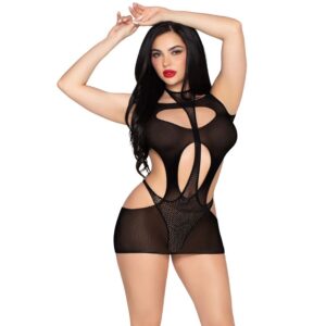 LEG AVENUE – 81680 MINI VESTIDO OPACO E TEDDY DE ALÇAS PRETO – TAMANHO ÚNICO