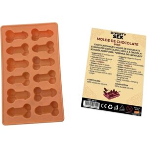 DIABLO PICANTE – FORMA DE CHOCOLATE COM 12 PÊNIS DE SILICONE PARA PENDURAR – BAUNILHA