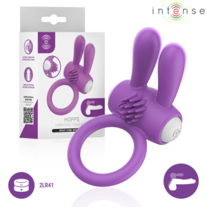 INTENSE – ANEL PENIANO VIBRATÓRIO HOPPS COM ESTIMULAÇÃO CLITÓRICA ROXO