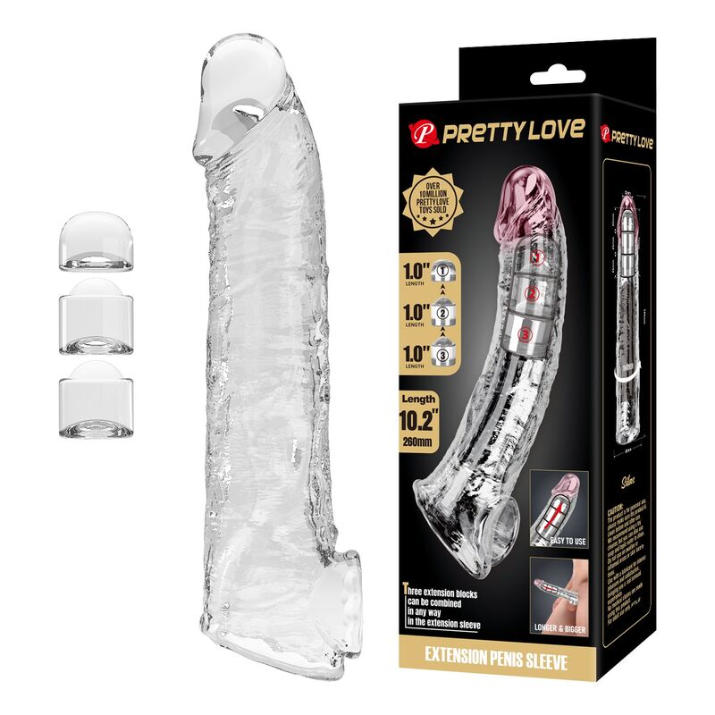Mercadox PRETTY LOVE - CAPA EXTENSORA DE PÊNIS AJUSTÁVEL 26 CM Ø 4 CM TRANSPARENTE