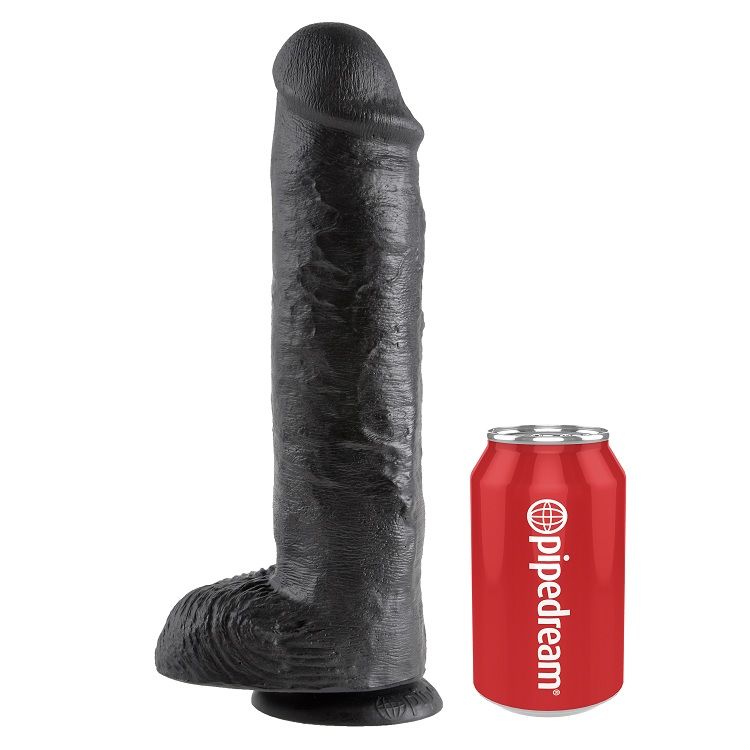 Mercadox KING COCK - DILDO PRETO COM BOLAS 28 CM