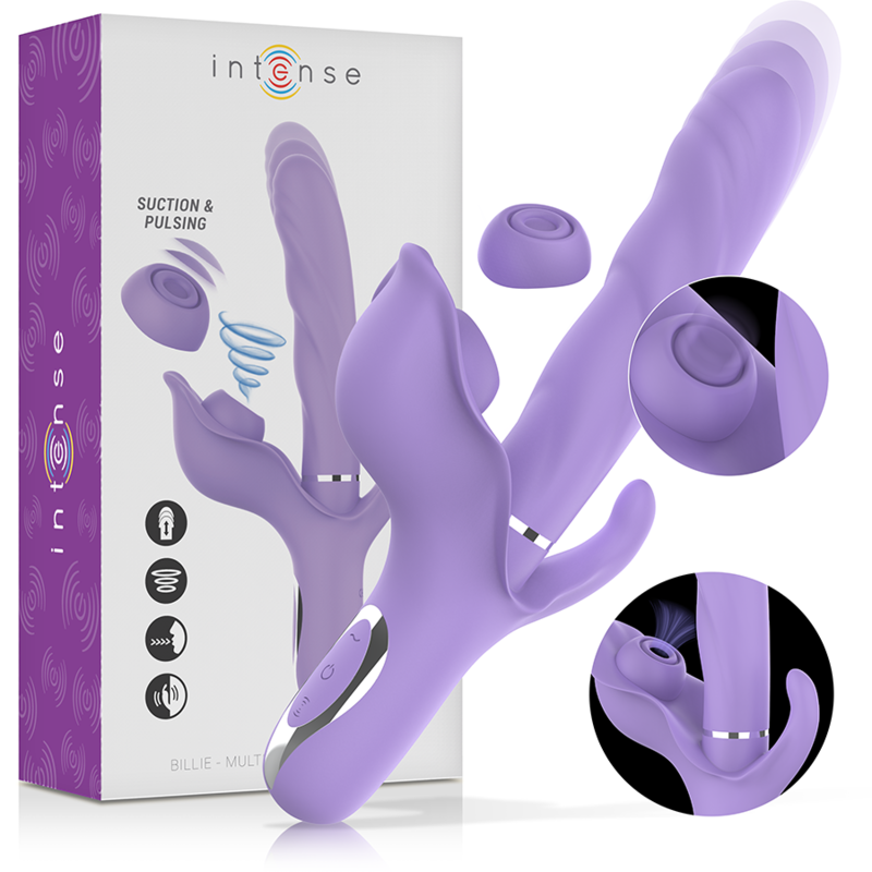 Mercadox INTENSE - VIBRADOR DE SUCÇÃO MULTIFUNCIONAL BILLIE RECARREGÁVEL COM BOTÃO ROXO