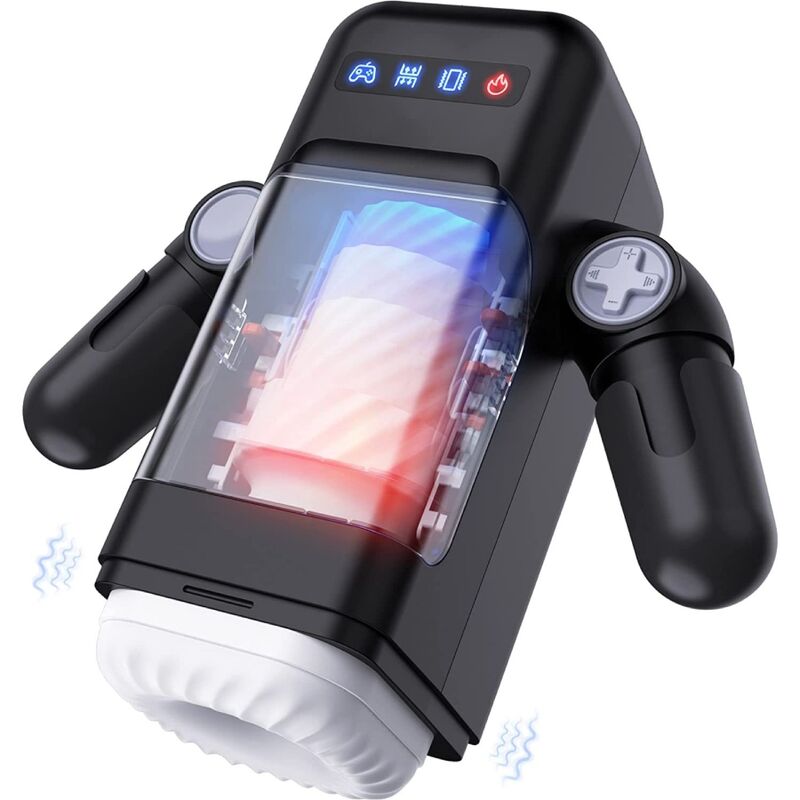 Mercadox GAME CUP - MASTURBADOR DE VIBRAÇÃO DE IMPULSO COM FUNÇÃO DE AQUECIMENTO E SUPORTE MÓVEL - PRETO