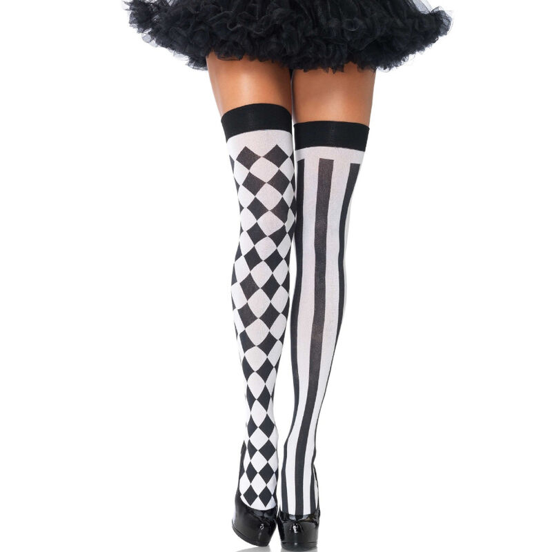 Mercadox LEG AVENUE - MEIAS ALTAS ARLEQUIN PRETAS/BRANCAS