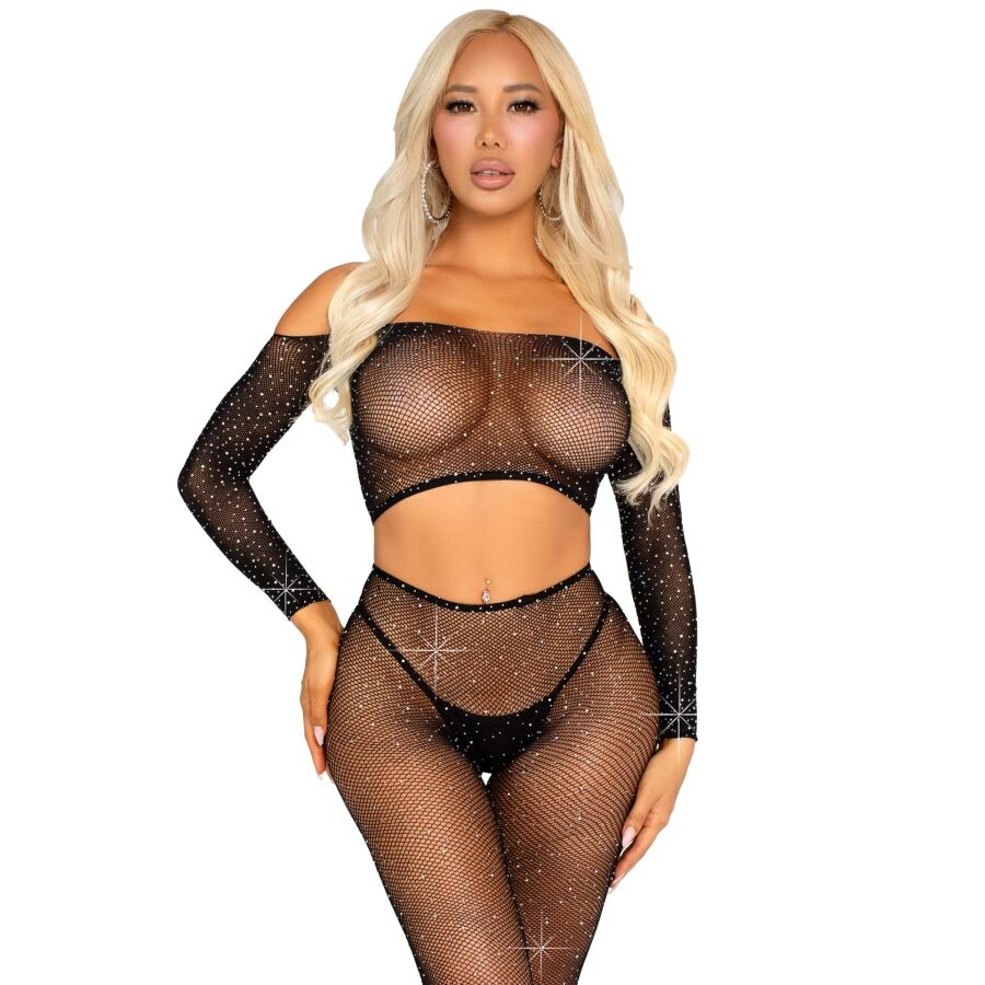 Mercadox LEG AVENUE - TOP CROP E LEGGING DE REDE COM STRINHOS PRETO