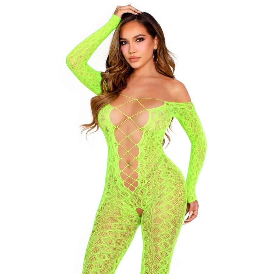 Mercadox LEG AVENUE - BODYSTOCKING SEM BASE EXÓTICO RENDA DE COBRA VERDE NEON