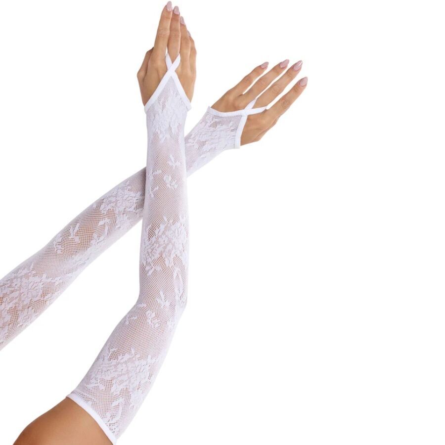 Mercadox LEG AVENUE - LUVAS EXTRA LONGAS COM RENDA FLORAL E AQUECEDOR DE BRAÇOS BRANCAS