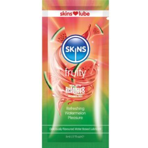 SKINS – LUBRIFICANTE À BASE DE ÁGUA COM SABOR DE MELANCIA – DOSE ÚNICA DE 5 ML