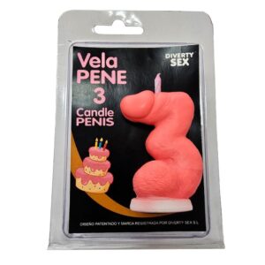 DIABLO PICANTE – VELA EM FORMATO DE PÊNIS COM O NÚMERO 3 NA COR ROSA