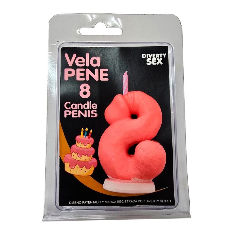 Mercadox DIABLO PICANTE - VELA EM FORMATO DE PÊNIS COM O NÚMERO 8 NA COR ROSA