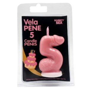 DIABLO PICANTE – VELA EM FORMATO DE PÊNIS COM O NÚMERO 5 NA COR ROSA