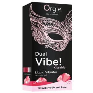 ORGIE – DUAL VIBE! VIBRADOR LÍQUIDO BEIJÁVEL COM SABOR DE MORANGO, GIN TÔNICA, 15 ML