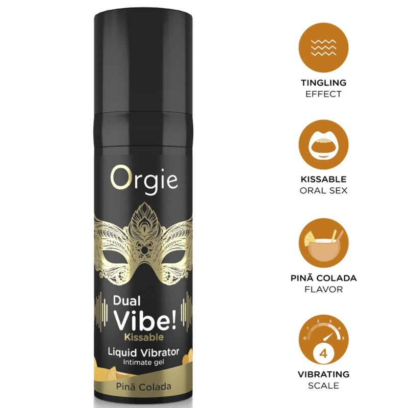 Mercadox ORGIE - VIBE DUPLA! VIBRADOR LÍQUIDO BEIJÁVEL PIÑA COLADA 15 ML