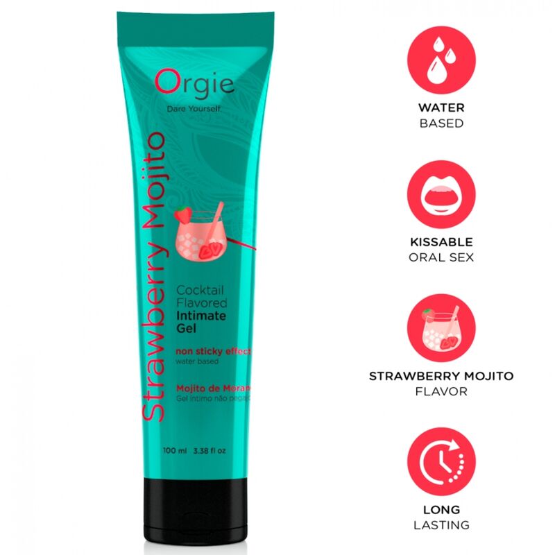 Mercadox ORGIE - LUBRIFICANTE EM TUBO COQUETEL MORANGO MOJITO BEIJÁVEL GEL ÍNTIMO À BASE DE ÁGUA 100 ML