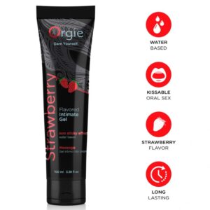 ORGIE – LUBRIFICANTE EM TUBO SABOR MORANGO, GEL ÍNTIMO À BASE DE ÁGUA, 100 ML